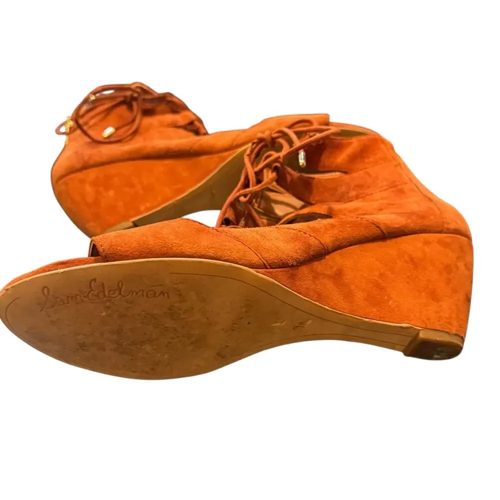 Sam Edelman Cinnamon Rust Santina Wedge Gladiator Lace Up Sandals Size 9.5